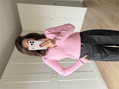  Örgü Model Pembe Renk Polo Yaka Triko