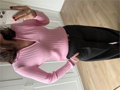  Örgü Model Pembe Renk Polo Yaka Triko