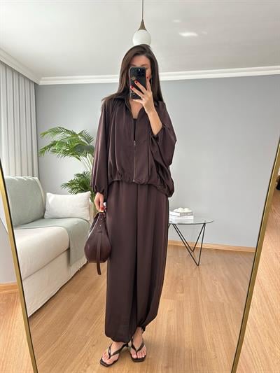  Saten Bomber Ceket Pantolon Takım