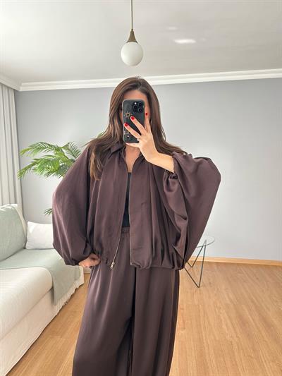  Saten Bomber Ceket Pantolon Takım