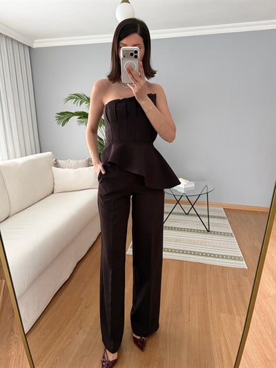 Altesse Straplez Kahve Rengi Takım
