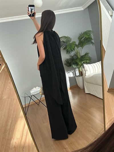 Arkası Kuyruklu Siyah Şifon Takım