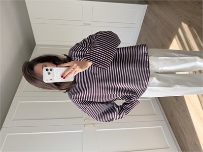Arkası Yazı Baskılı Bordo Mavi Çizgili Sweatshirt 
