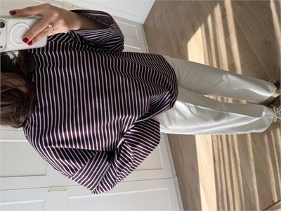 Arkası Yazı Baskılı Bordo Mavi Çizgili Sweatshirt 