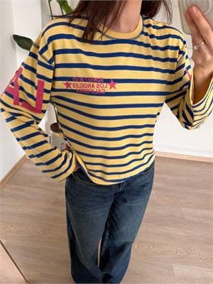 Arkası Yazı Baskılı Lacivert Sarı Çizgili Sweatshirt 