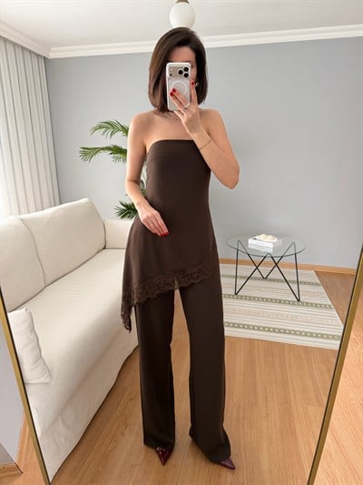 Asimetrik Dantelli Straplez Takım