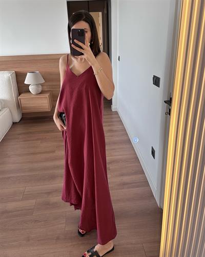 Askılı Bordo Elbise 