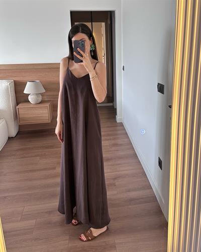 Askılı Kahve Elbise 