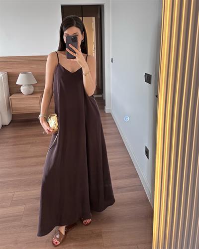Askılı Kahve Elbise 