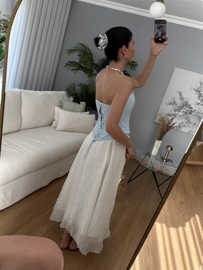 Azahar Beli Lastikli Beyaz Renk Etek