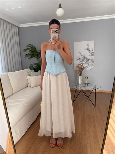 Azahar Beli Lastikli Beyaz Renk Etek