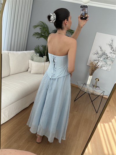Azahar Beli Lastikli Mavi Renk Etek