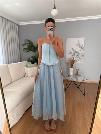 Azahar Beli Lastikli Mavi Renk Etek