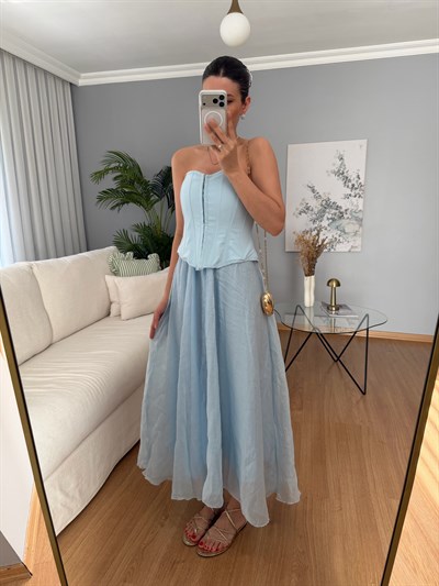 Azahar Beli Lastikli Mavi Renk Etek
