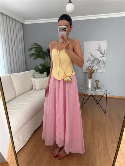 Azahar Beli Lastikli Pembe Renk Etek