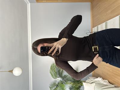 Balıkçı Yaka Kahve Rengi İnce Bluz