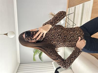 Balıkçı Yaka Leopar İnce Bluz