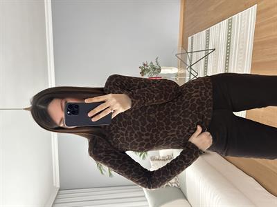 Balıkçı Yaka Leopar İnce Bluz
