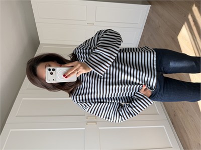 Bebe Mavisi Kahve Çizgili Sweatshirt 