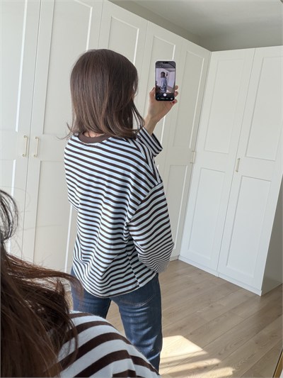 Bebe Mavisi Kahve Çizgili Sweatshirt 