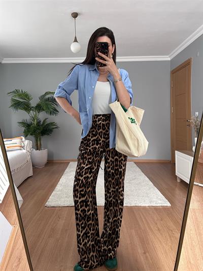 Beli Lastikli Leopar Pantolon