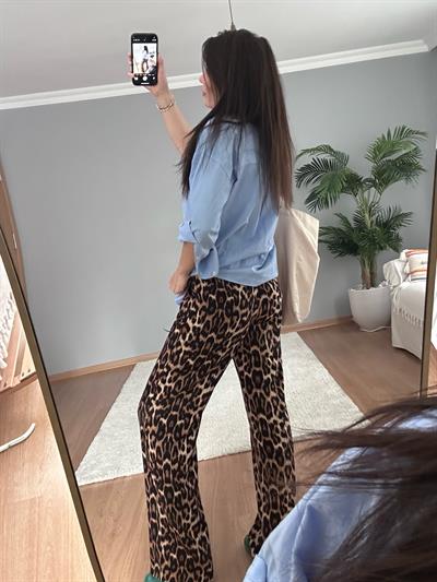 Beli Lastikli Leopar Pantolon