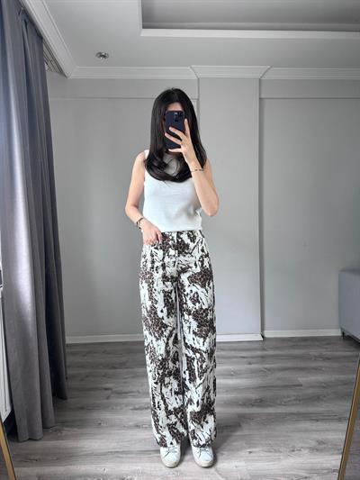 Beyaz Leopar Desenli Denim 