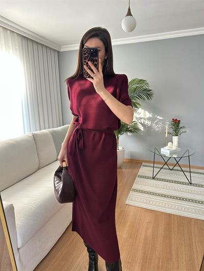 Bordo Triko Elbise 