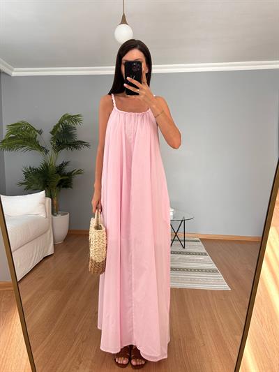 Burgu Askılı Pembe Elbise
