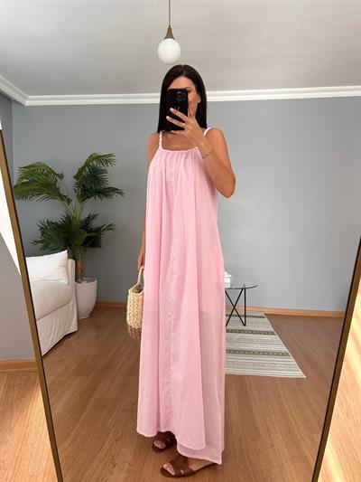 Burgu Askılı Pembe Elbise