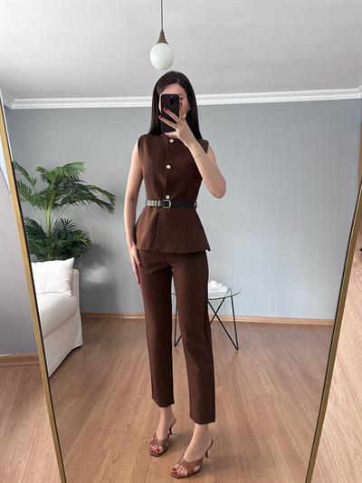 Calla Kemerli Kahve Takım