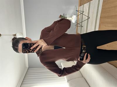Çelik Örme Fermuarlı Kahve Hırka