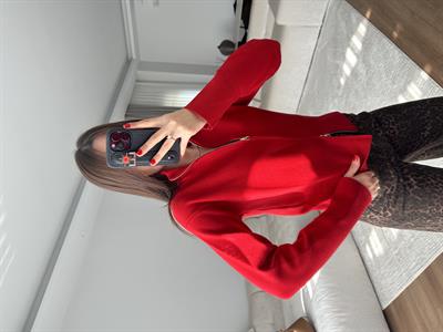 Çelik Örme Fermuarlı Kırmızı Hırka