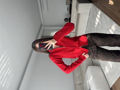Çelik Örme Fermuarlı Kırmızı Hırka