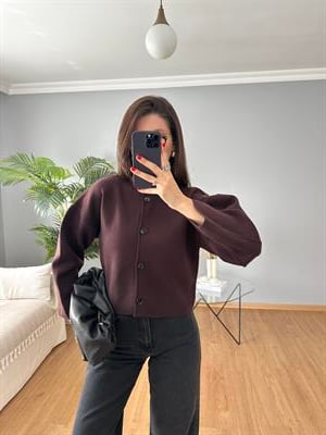 Çelik Örme Kahve Hırka
