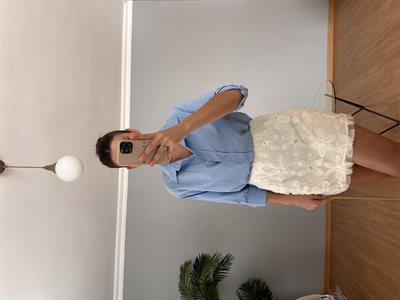 Çiçek Desenli Ekru Etek