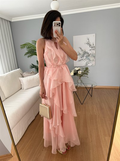 Cloe Pembe Renk Katlı Elbise 