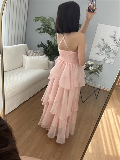 Cloe Pembe Renk Katlı Elbise 