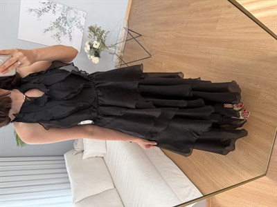 Cloe Siyah Renk Katlı Elbise 