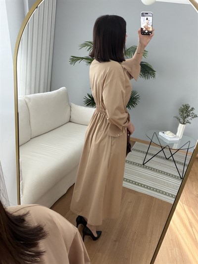 Coqueli Kemer Detaylı Camel Renk Elbise