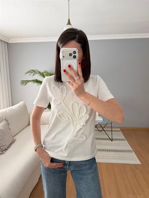 Cora Büzgü Model Beyaz Tişört 
