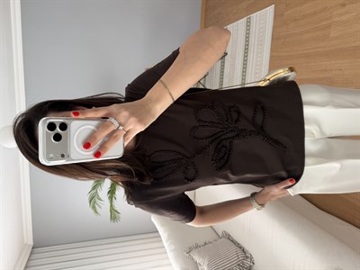 Cora Büzgü Model Kahve Tişört 