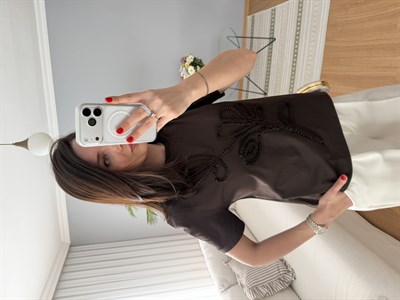Cora Büzgü Model Kahve Tişört 