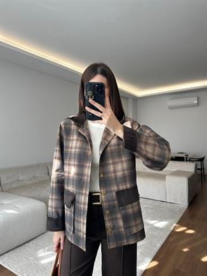 Cordy Kahve Ekose Ceket 