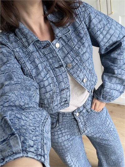 Crocodile Desenli Denim Takım