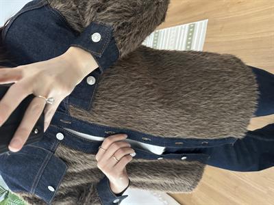 Denim Detaylı Kahve Rengi Yün Ceket 