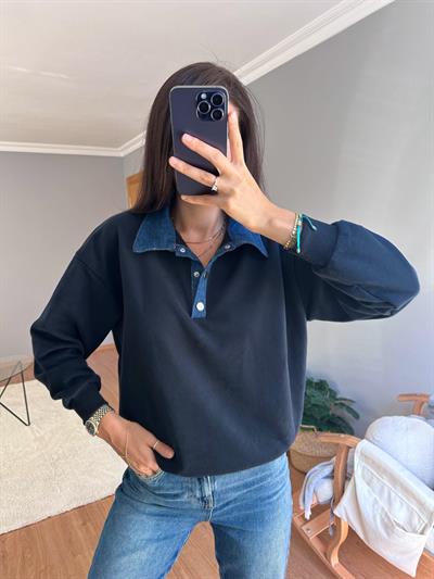 Denim Yaka Sweatshirt 