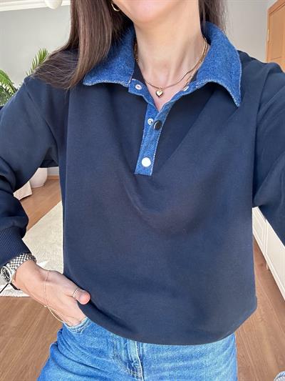 Denim Yaka Sweatshirt 