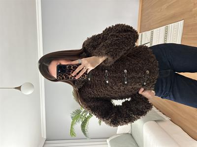 Deri Düğmeli Kıvırcık Teddy Ceket 
