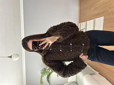 Deri Düğmeli Kıvırcık Teddy Ceket 